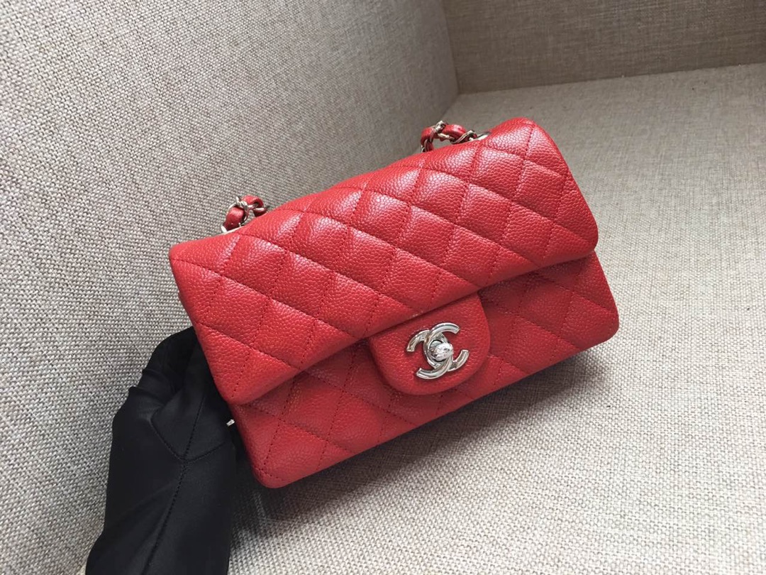 Small Classic Flap Caviar Bag A01116 Red/Silver